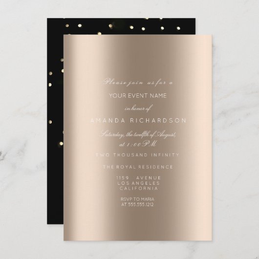 スパークリー金属金ゴールドブラック紙吹雪アイボリーベージュ 招待状 (正面/裏面)