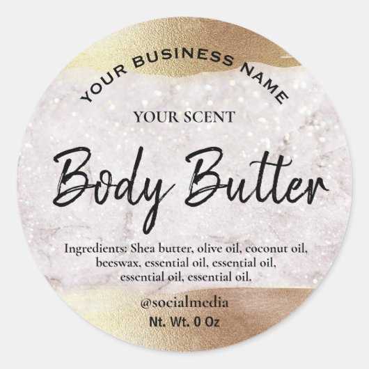 スパークリー金属金ゴールド大理石体バターラベル ラウンドシール (正面)