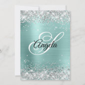スパークリー銀グリッターターコイズフォイルモノグラム 招待状 (裏面)