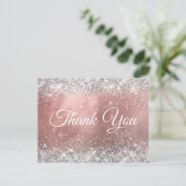 スパークリー銀グリッターバラゴールドフォイルサンキュー ポストカード (スタンド正面)