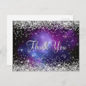 スパークリー銀グリッターパープルシテナショナルサンキュー ポストカード (正面/裏面)