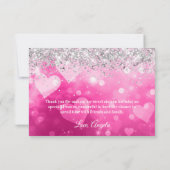 スパークリー銀グリッターピンクグラデーションハート サンキューカード (裏面)
