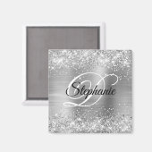 スパークリー銀グリッターフォイルファンシーモノグラム マグネット (正面/裏面)