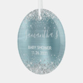 スパークリー銀グリッターブルーフォイルベビーシャワー ガラスオーナメント (正面左)