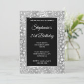 スパークリー銀グリッターホイルヒョウ印刷誕生日 招待状 (スタンド正面)