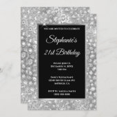スパークリー銀グリッターホイルヒョウ印刷誕生日 招待状 (正面/裏面)