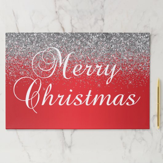 スパークリー銀グリッターレッドグラデーションメリークリスマス ペーパーパッド (インサイチュ)