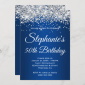 スパークリー銀グリッター深いブルーグラデーション 招待状 (正面/裏面)