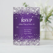 スパークリー銀グリッター王室のパープルグラデーション 出欠カード (スタンド正面)