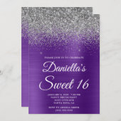 スパークリー銀グリッター王室のパープルフォイルスウィート16 招待状 (正面/裏面)