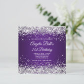 スパークリー銀グリッター王室のパープル21歳の誕生日 招待状 (スタンド正面)
