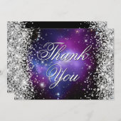 スパークリー銀グリッター紫の天写真 サンキューカード (正面/裏面)