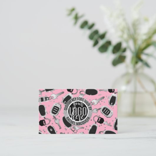 スパークリー銀グリッター鍵フォブクラフターロゴブシン 名刺 (スタンド正面)