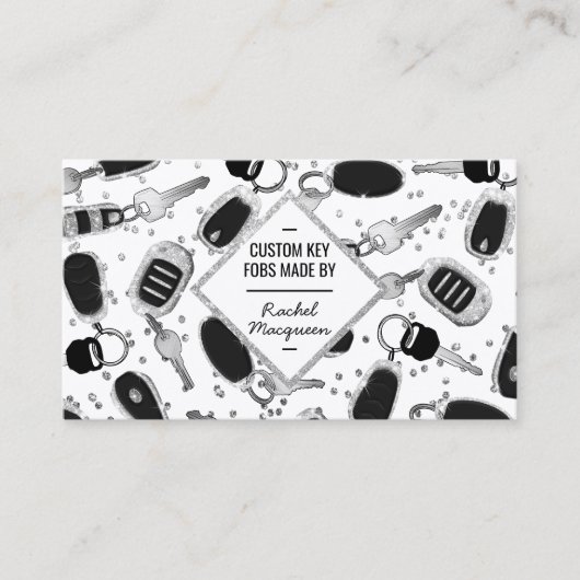 スパークリー銀グリッター鍵フォブダイヤモンドクレフター 名刺 (正面)