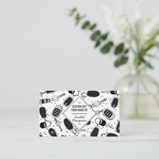 スパークリー銀グリッター鍵フォブダイヤモンドクレフター 名刺 (スタンド正面)