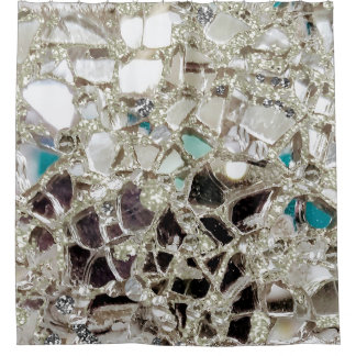 スパークリー銀グリッター、ガラスと鏡 シャワーカーテン