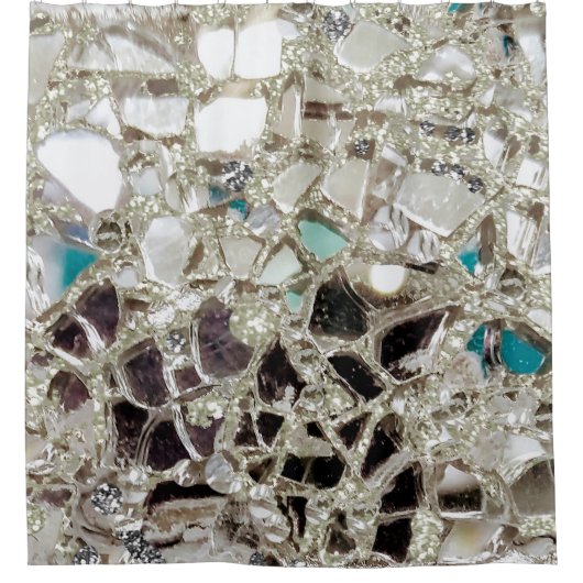 スパークリー銀グリッター、ガラスと鏡 シャワーカーテン (正面)