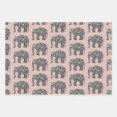 スパークリー銀モザイクエレファントパターンバラピンク ラッピングペーパーシート (正面3)