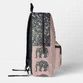 スパークリー銀モザイクエレファントモノグラムバラピンク プリントバックパック (左)