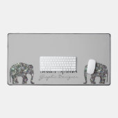 スパークリー銀モザイクエレファント名前をカスタムするグレー デスクマット (キーボード&マウス)