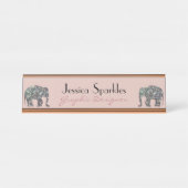 スパークリー銀モザイクグリッターゾウバラピンク デスクネームプレート (正面)