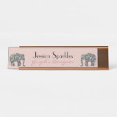 スパークリー銀モザイクグリッターゾウバラピンク デスクネームプレート (正面)