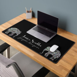 スパークリー銀モザイクグリッターゾウ名前をカスタムする デスクマット