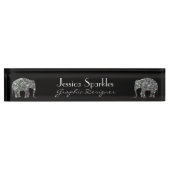 スパークリー銀モザイクグリッターゾウ デスクネームプレート (正面)