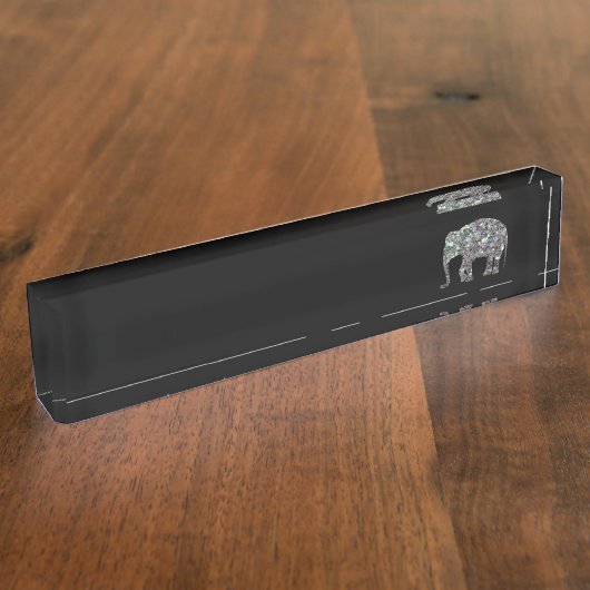 スパークリー銀モザイクグリッターゾウ デスクネームプレート (側面)