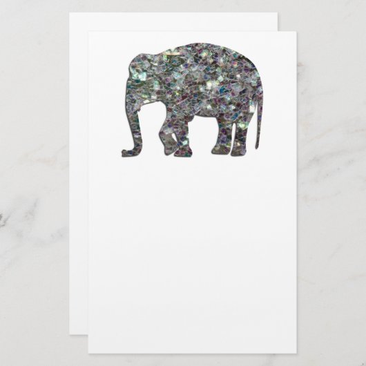 スパークリー銀モザイクグリッターゾウ 便箋 (正面/裏面)