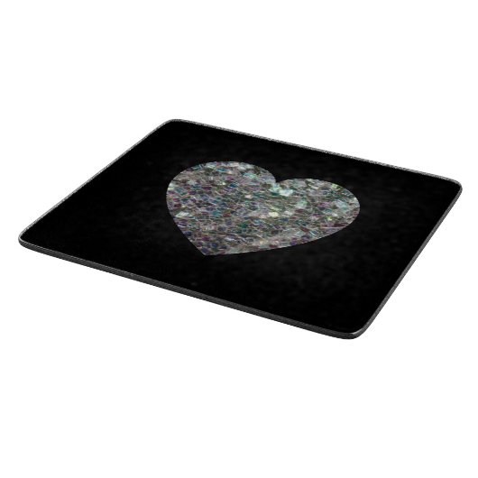 スパークリー銀モザイクグリッターハート カッティングボード (角)