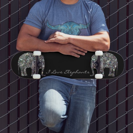 スパークリー銀モザイクグリッター象パーソナライズ スケートボード (室外3)