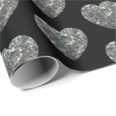 スパークリー銀モザイクハート模様ブラック ラッピングペーパー (ロールコーナー)