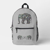 スパークリー銀モザイク象モノグラム灰色 プリントバックパック (正面)