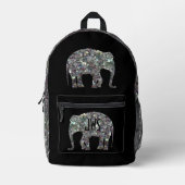 スパークリー銀モザイク象モノグラム黒 プリントバックパック (正面)