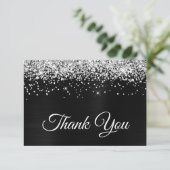 スパークリー銀色グリッターブラックサテングラデーションフォイル サンキューカード (スタンド正面)