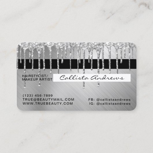 スパークリー銀金属グリッタードリップクレジット 名刺 (裏面)