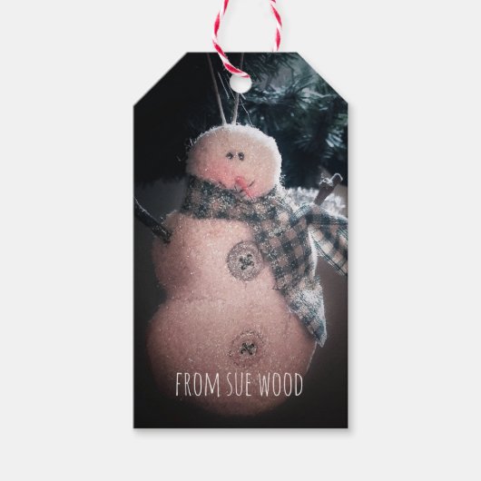 スパークリー雪だるま名前をカスタムするギフトラベル ギフトタグ (正面)