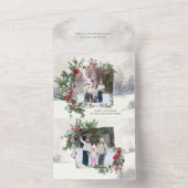 スパークリー雪のシーン冬のフローラ写真 オールインワン招待状 (内側)