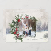 スパークリー雪のシーン冬のフローラ写真 シーズンカード (正面/裏面)