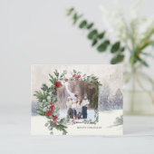 スパークリー雪のシーン冬のフローラ写真 ポストカード (スタンド正面)