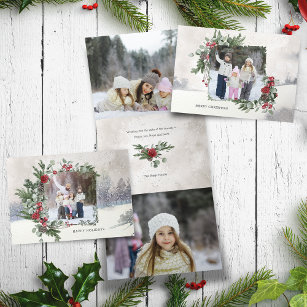 スパークリー雪のシーン冬のフローラ写真 三つ折りクリスマスカード