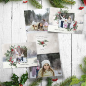 スパークリー雪のシーン冬のフローラ写真 三つ折りクリスマスカード