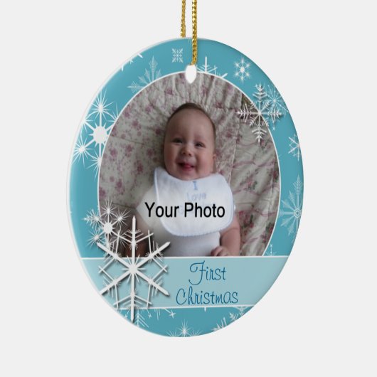 スパークリー雪の結晶フォトクリスマスオーナメント セラミックオーナメント (右)