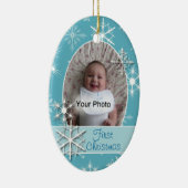 スパークリー雪の結晶フォトクリスマスオーナメント セラミックオーナメント (右)