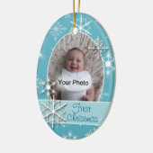スパークリー雪の結晶フォトクリスマスオーナメント セラミックオーナメント (左)