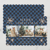 スパークリー雪片ブルーバッファロープレイド写真コラージュ シーズンカード (正面/裏面)