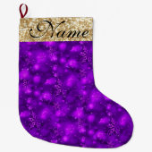 スパークリー雪片、紫と金ゴールドグリッター- ラージクリスマスストッキング (正面)
