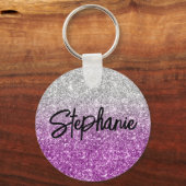 スパークリー高級シルバーパープルグラデーショングリッター キーホルダー (正面)