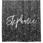 スパークリー高級ブラックグリッターブラシ書道 シャワーカーテン (正面)